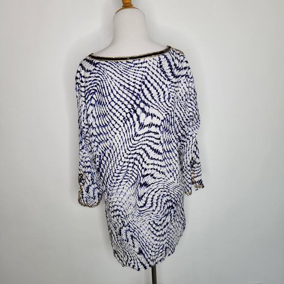 Soft Surroundings South Beach Tunic Beaded Lace Up Blue White Women Large - Picture 4 of 15